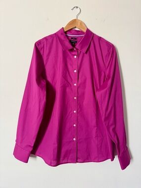 NWT Talbots Non-Iron Button Front Shirt Deep Fuchsia Size 18